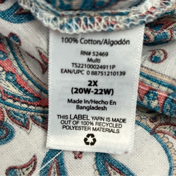 Terra & Sky Womens Top Paisley Print Flutter Sleeves Blouse 2X 20W 22W - Picture 9 of 10